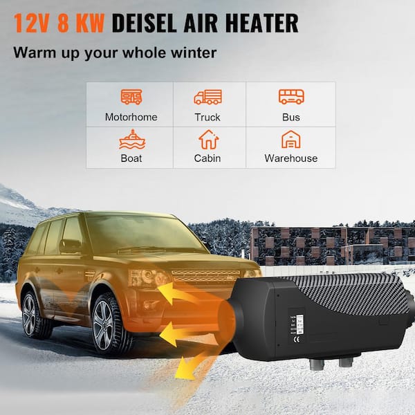 8KW Diesel Air Heater, 27200 BTU, Black, Diesel, Utility, Convection, Portable, Cordless, Space Heater with Portable