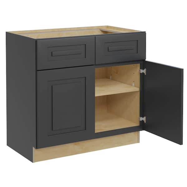 Home Decorators Collection Grayson 36 in. W x 24 in. D x 34.5 in. H Assembled Plywood Base Kitchen Cabinet in Deep Onyx with Soft Close