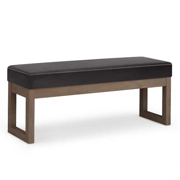 Simpli Home Milltown 45 in. Wide Contemporary Rectangle Large Ottoman Bench in Tanners Brown Vegan Faux Leather, Assembled