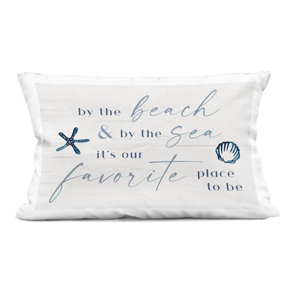 Beach and Sea Favorite Place to be Off-White Abstract Zipper Polyester 14 in. x 20 in. Throw Pillow
