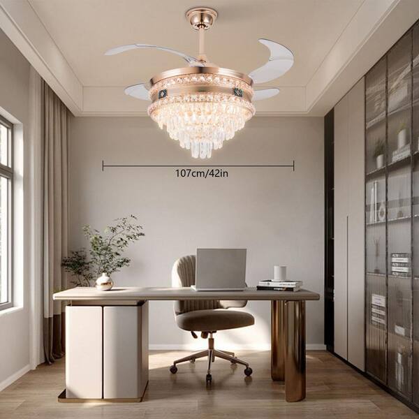 OUKANING 42 in. Indoor Gold Modern Crystal Reversible 6