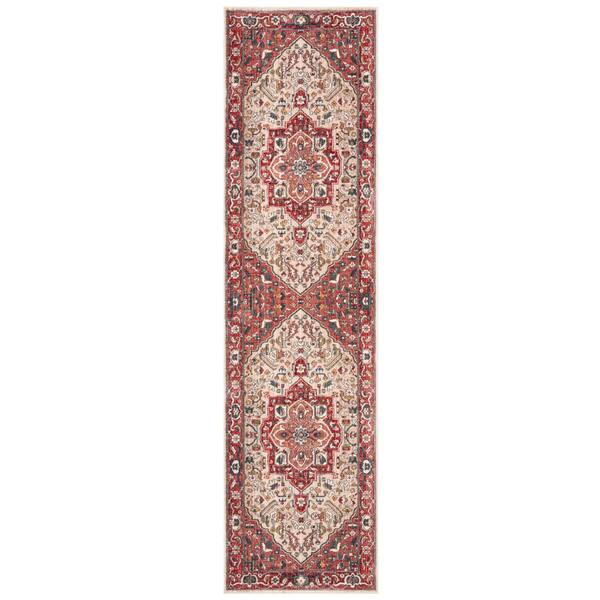 Vintage Persian 2 ft. x 10 ft. Red/Ivory Distressed Ornate Runner Rug