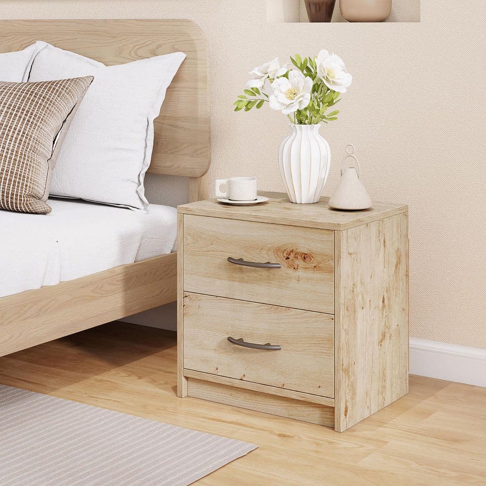 2-Drawer Nightstand Modern Bedside Table with Storage for Living Room Bedroom Oak