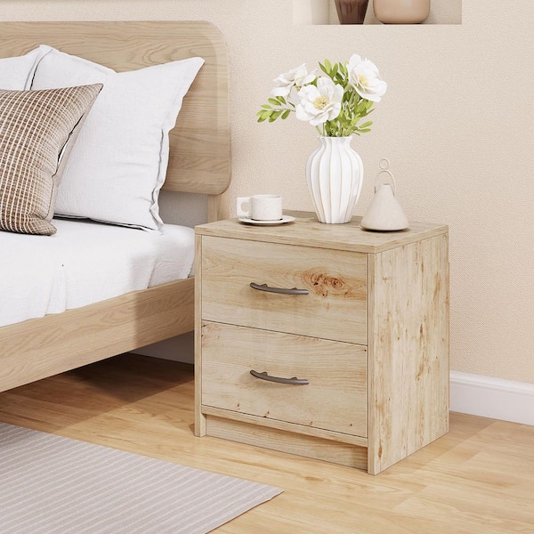 2-Drawer Nightstand Modern Bedside Table with Storage for Living Room Bedroom Oak