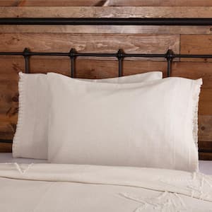Burlap Antique White Farmhouse Fringed Ruffle Cotton Standard Pillowcase Set of 2