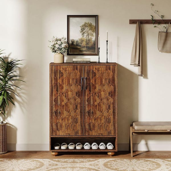 43 in. H x 31 in. W Brown Engineered Wood Shoe Storage Cabinet with Doors, Entryway Shoe Cabinet with Adjustable Shelves