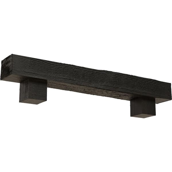 Ekena Millwork 6 in. x 10 in. x 7 ft. Rough Sawn Faux Wood Fireplace Mantel Kit, Alamo Corbels, Burnished Cedar