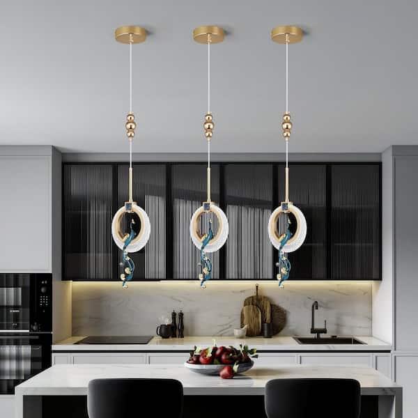 Peacock Decor 6-Watts 1-Light Gold Modern Pendant Lights Adjustable Hanging Ceiling for Kitchen Island