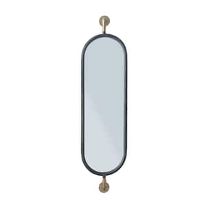 38.12 in. W x 9.62 in. H Oval Metal Black and Gold Finish Framed Mirror with Brackets