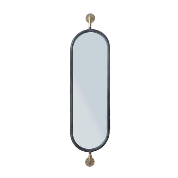 Storied Home 38.12 in. W x 9.62 in. H Oval Metal Black and Gold Finish Framed Mirror with Brackets