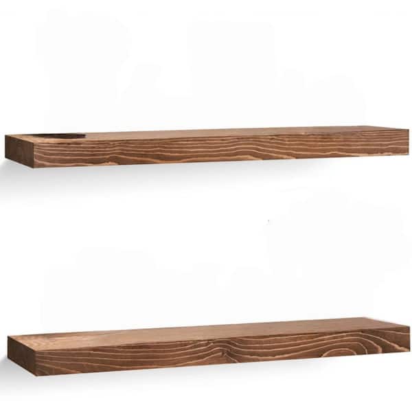36in.W x 8in.D Floating Shelves Set of 2,Solid Wood Rustic Brown Wall Mounted Shelf for Kitchen, Bathroom, Living Room