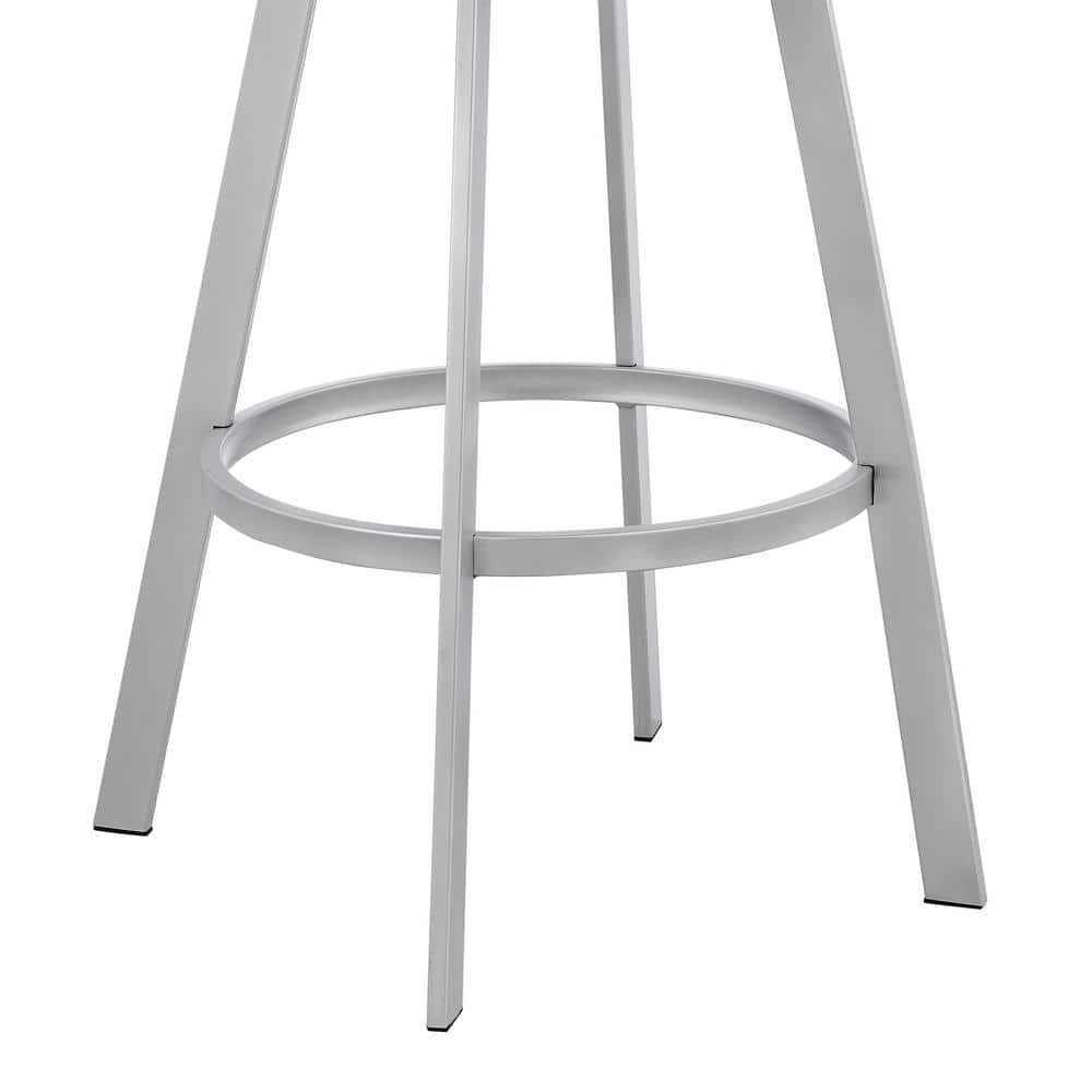 Gray Faux Leather and Silver Metal Swivel Bar Stool