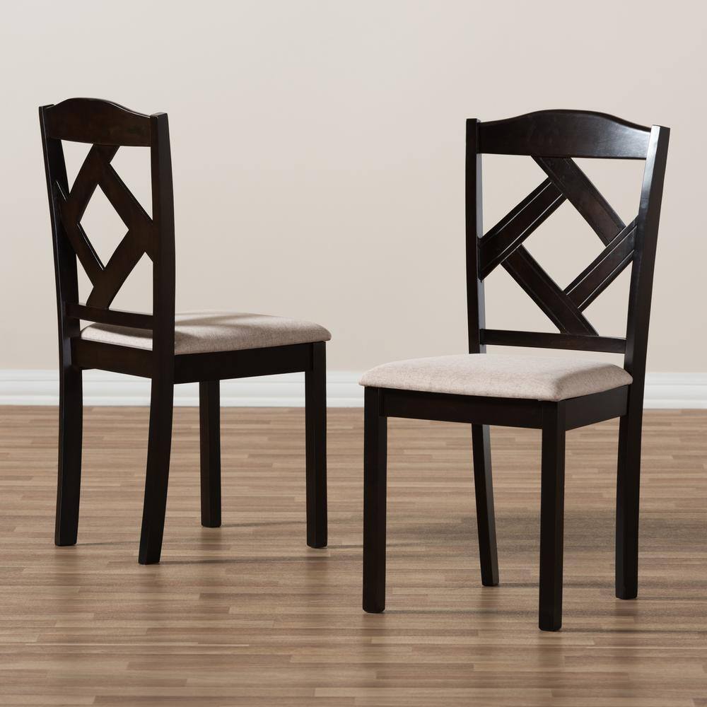 Beige Upholstered Parsons Side Chair with Dark Brown Wood Frame