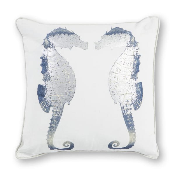 Kas Rugs Foil Seahorses Silver Geometric Hypoallergenic Polyester 18 in. x 18 in. Throw Pillow