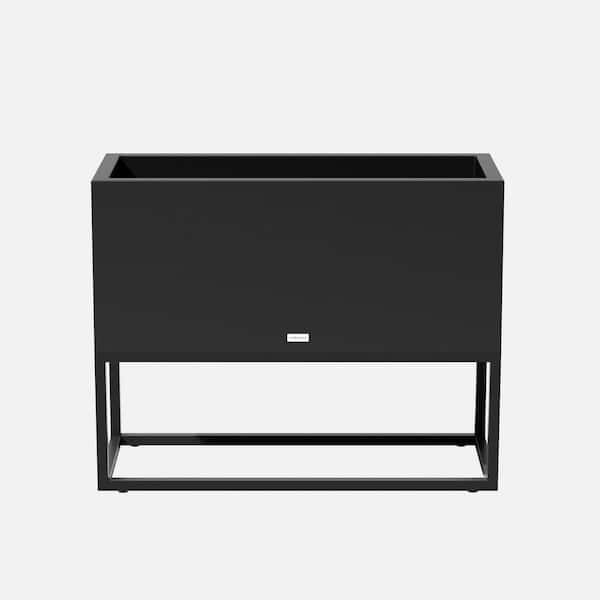 Long Box 38 in. Raised with Stand Rectangular Black Plastic Planter with Black Stand