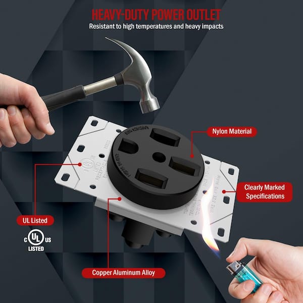 ENERLITES Heavy-Duty 50A Lockable Outdoor Power Outlet Box For RVs & EVs - NEMA 14-50R Weatherproof Receptacle
