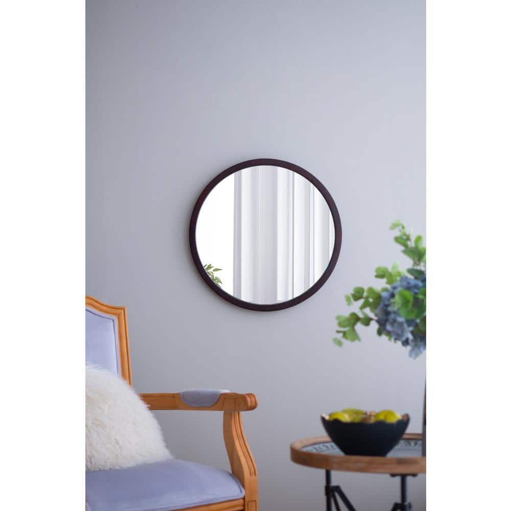 Round Dark Brown Mango Wood Wall Mirror 19.7"