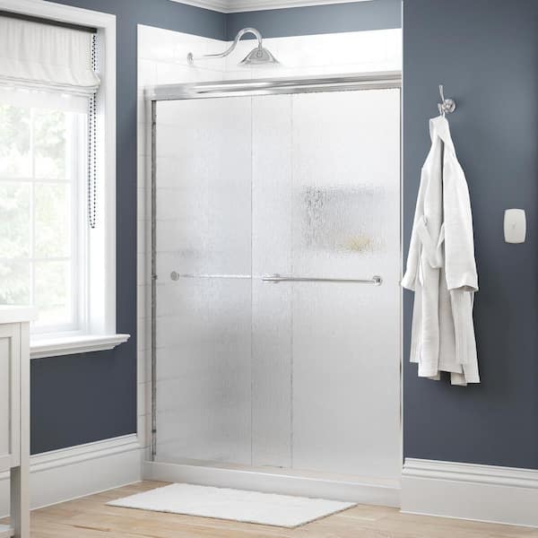 Delta Traditional 59-3/8 in. W x 70 in. H Semi-Frameless Sliding Shower Door in Chrome with 1/4 in. Tempered Rain Glass