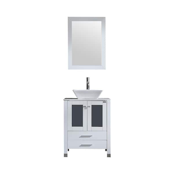 taholi 24 in. W x 21.7 in. D x 29.5 in. H Single Sink Bath Vanity in White with White Top and Mirror