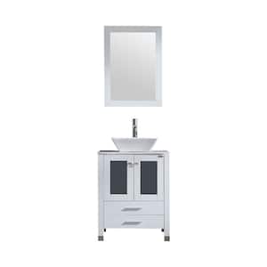 24in. W x 21.7in. D x 29.5in. H Bath Vanity in White with Ceramic Vanity Top in White with White Single Basin and Mirror