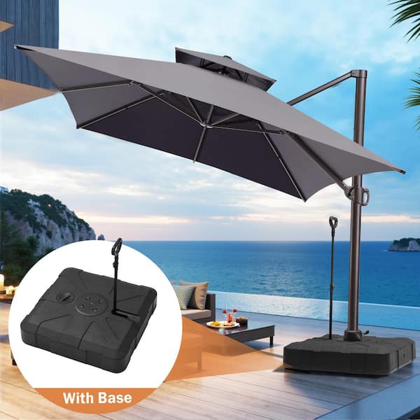 13 ft. x 10 ft. 2-Tier Aluminum Heavy-Duty 360° Cantilever Patio Umbrella in Gray with Wheeled & Pull Rod Base