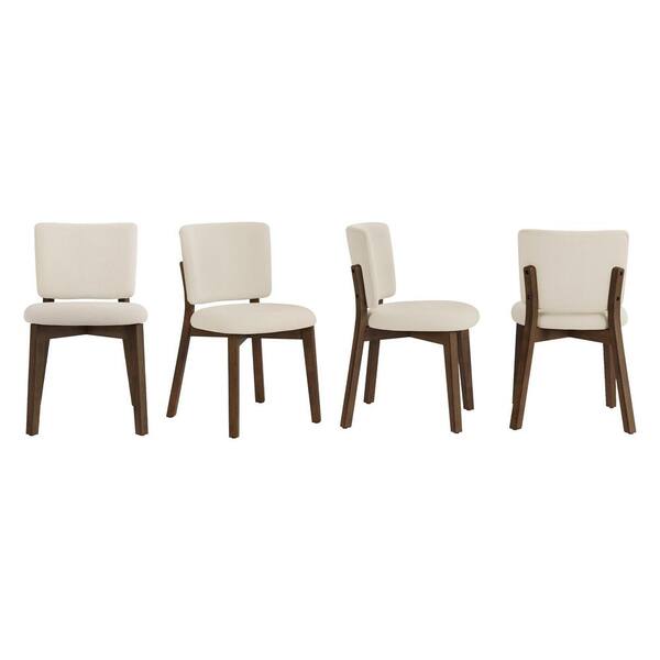 Annika Linen Fabric Upholstered Dining Chair Large-sized Cushion Side Chair with Solid Wood Dark Brown Legs (Set of 4)