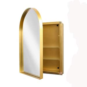 24 in. W x 36 in. H Gold Arched Metal Framed Recessed or Surface Wall Medicine Cabinet with Mirror