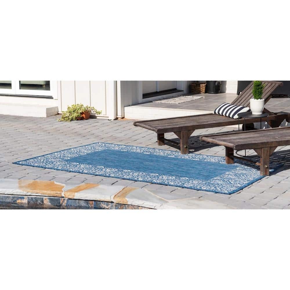 Coastal Charm Flat-Woven Blue Synthetic 5' x 8' Outdoor Rug