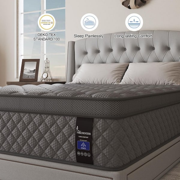 Queen Size Medium-Firm Gel Memory Foam Hybrid Mattress 14 in. Bed-in-a-Box Mattress in Gray