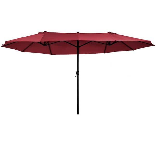 15 ft. Patio Umbrella, Double-Sided Outdoor Umbrella with Crank Handle and Air Vents for Backyard, Deck, Pool in Red