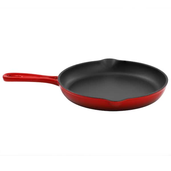10.25 in. Cast Iron Nonstick Skillet in Red