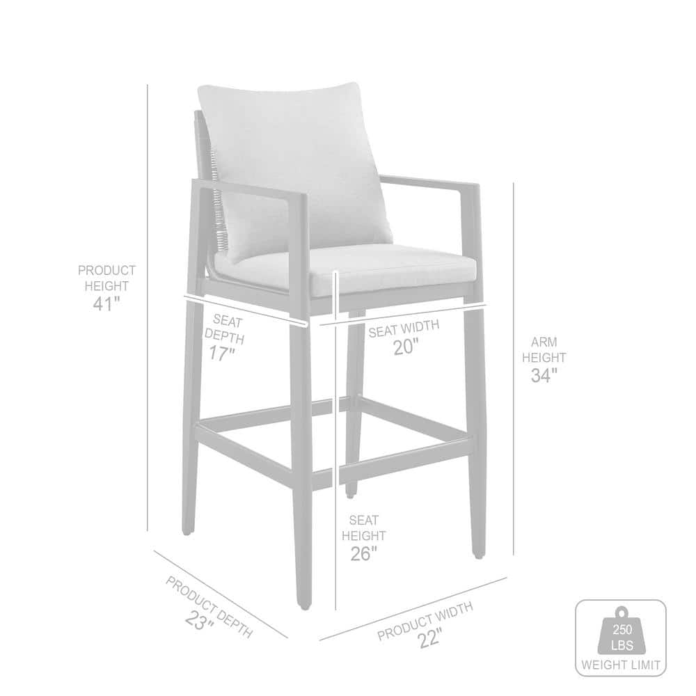 Sleek Aluminum and Rattan Outdoor Bar Stool with Dark Grey Cushions