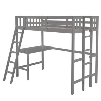 Gray Twin Size Loft Bed With Desk And, Ikea Loft Bed Twin Xl