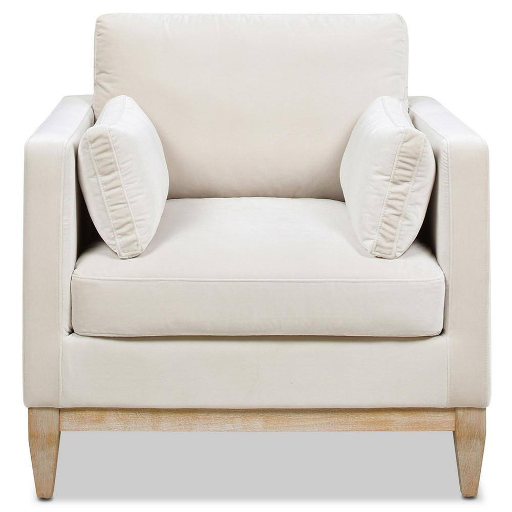 French Beige Velvet Luxe 36" Wood Base Armchair