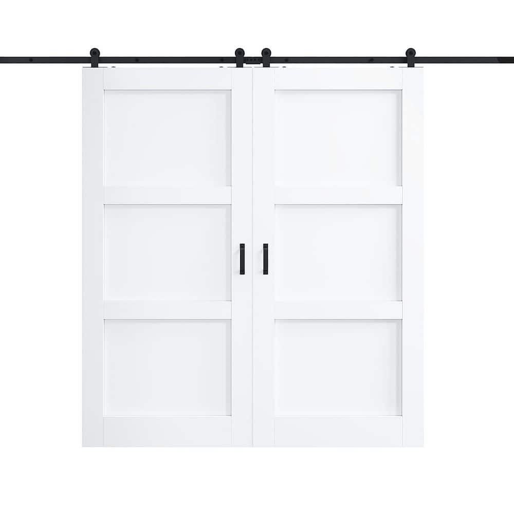 72 in. x 80 in. 3 Panel Top Mount Barn Door White Primed MDF Sliding Barn Door with Hardware Kit (T Shape Hanger Set) price history on PriceWatchPro