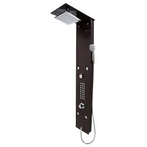 Rite 60.75 in. 28-Jetted Full Body Shower Panel with Heavy Rain Shower and Spray Wand in Mahogany Style Deco-Glass