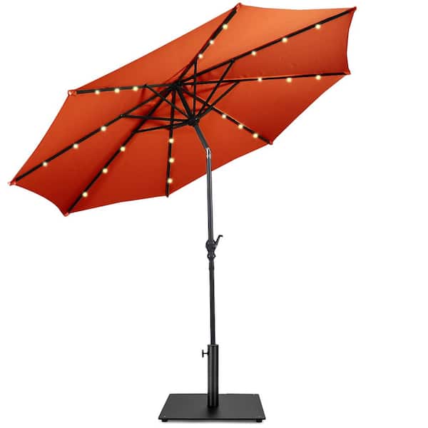 Costway 10 ft. Solar Lights Patio Umbrella Outdoor in Orange with 36 lbs. Steel Umbrella Stand