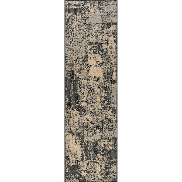 nuLOOM Maeve Mottled Charcoal 2 ft. x 8 ft. Abstract Indoor/Outdoor Runner Patio Rug