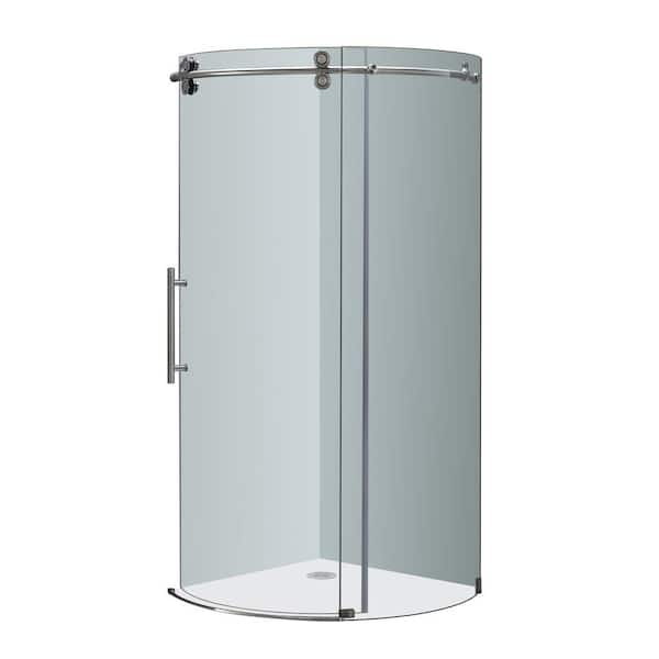 Aston Orbitus 40 in. x 40 in. x 75 in. Completely Frameless Round Shower Enclosure in Stainless Steel with Left Opening