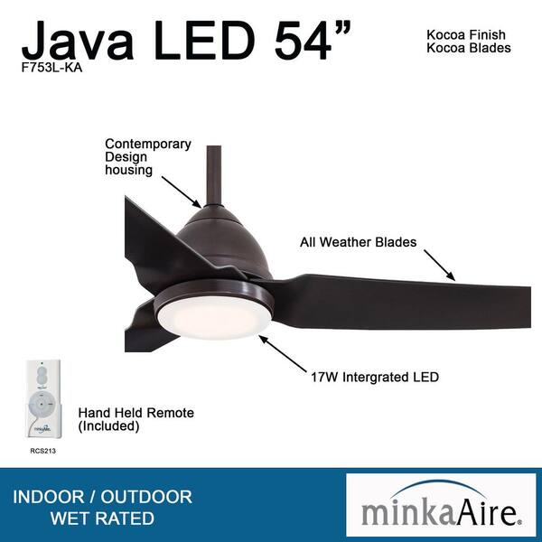 MINKA-AIRE Java 54 in. Integrated LED Indoor/Outdoor Kocoa Ceiling Fan with  Light and Remote Control F753L-KA - The Home Depot