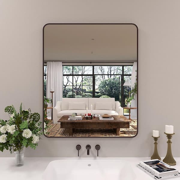 Dew 30 in. W x 36 in. H Rectangular Framed Wall Bathroom Vanity Mirror in Oil Rubbed Bronze