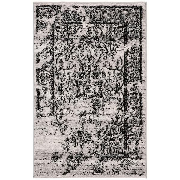 SAFAVIEH Adirondack Silver/Black Doormat 3 ft. x 4 ft. Border Floral Area Rug