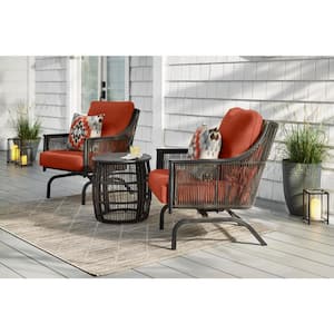 Bayhurst Black Wicker Outdoor Patio Rocking Lounge Chair with CushionGuard Quarry Red Cushions (2-Pack)