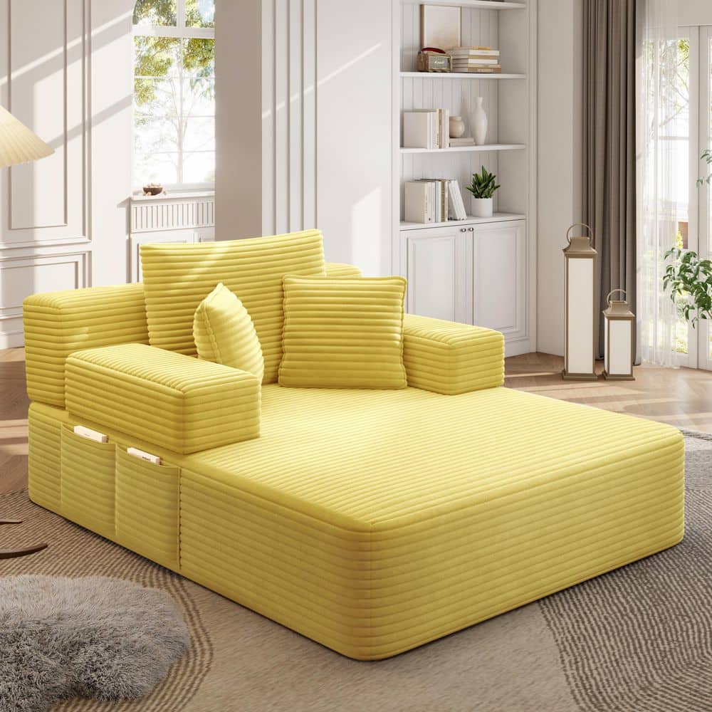 Modern 48.5 in. Yellow Corduroy Upholstery Twin Size 2-in-1 Foldable Sofa Bed with 3 Pillows, Storage Pocket price history on PriceWatchPro