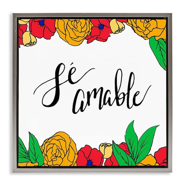 Stupell Industries Be Kind Tropical Floral by SD Graphics Studio Gray Floater Frame Typography Graphic Art Print 25 in. x 25 in.