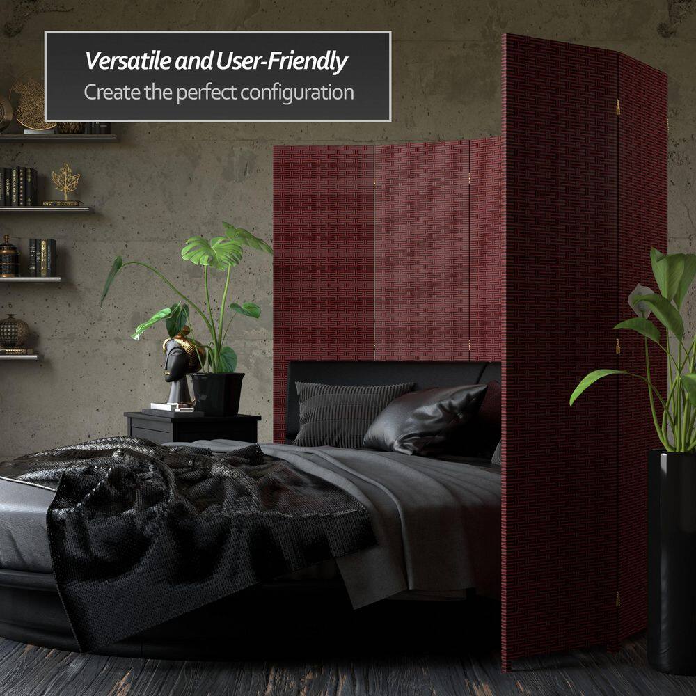 Red and Black Woven Fiber 5-Panel Folding Room Divider
