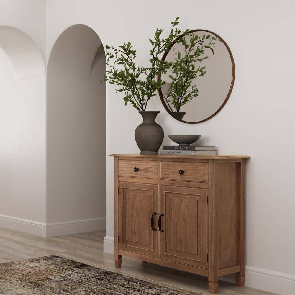 Medium Saddle Brown Solid Wood Office Storage Cabinet with Adjustable Shelving
