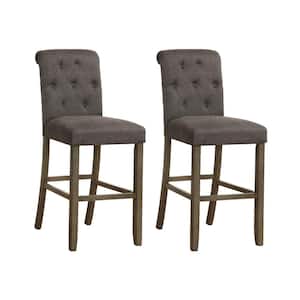 44.5 in. H Rustic Brown and Grey Tufted Back Wood Frame Bar Stool with Fabric Seat (Set of 2)