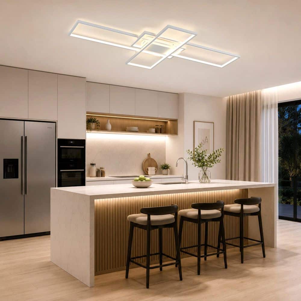60.24 in. 112-Watt Modern Rectangle Polished White Dimmable Integrated LED Flush Mount with Remote Included for Bedroom price history on PriceWatchPro