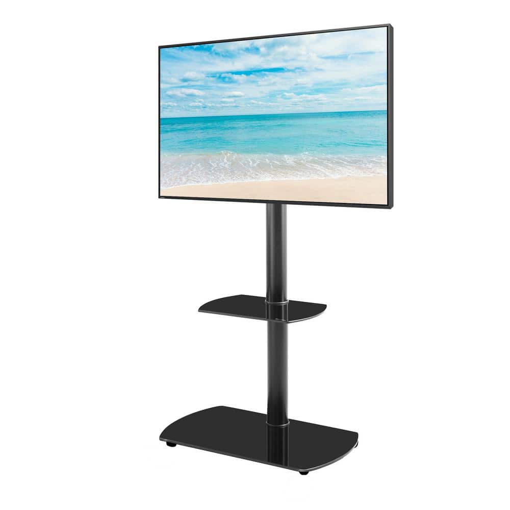 Magic Home 27.5 in. Black Tempered Glass Metal TV Stand Fits TV's up to